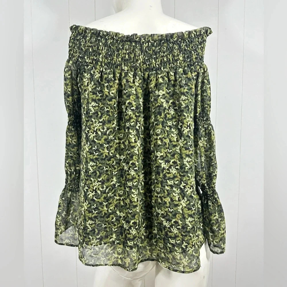 Michael kors green floral top open shoulder - Picture 3 of 5